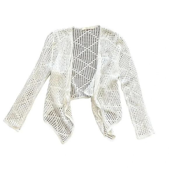 Belle France White Crochet Waterfall Cardigan L - Picture 1 of 4